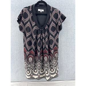 Tibi Women's sz 6 Tribal Print 100% Silk Shift Dress Tunic Mini Cap Sleeve Fall